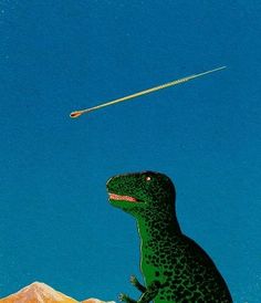 an image of a dinosaur that is flying through the air with a spear in its mouth