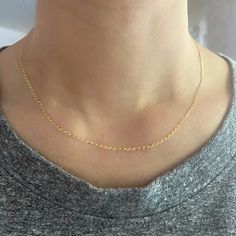 14K Large Link Open Figaro Chain Dainty Curb Chain Jewelry For Layering, Dainty Link Chain Necklace With Curb Chain, Dainty Curb Chain Link Necklace, Delicate Figaro Link Necklace, Dainty Figaro Chain For Jewelry Making, Dainty Figaro Chain Necklace, Delicate Figaro Chain Necklaces For Layering, Dainty Everyday Curb Chain Necklace, Figaro Chain Necklace With Oval Links