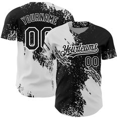 Custom Black White 3D Pattern Design Abstract Brush Stroke Authentic Baseball Jersey Customizable Black Baseball Jersey For Game Day, Customizable Black Baseball Jersey With Letter Print, Black Sublimation Baseball Collar Shirt For Sports Season, Customizable Black Varsity Baseball Jersey, Black Baseball Jersey With Graphic Print Fan Apparel, Black Baseball Jersey With Graphic Print, Black Graphic Print Baseball Jersey, Customizable Black Baseball Jersey For Team Events, Customizable Black Baseball Jersey For Sports