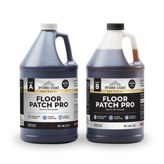 two gallon jugs of floor patch pro are shown side by side on a white background