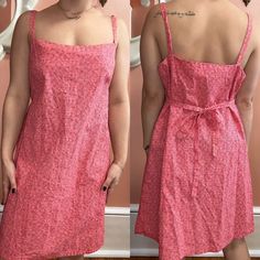 "1990s handmade mini dress. Dress has a pink mini flower pattern. Spaghetti straps and square neck, above the knee and ties in the back. Condition: Excellent Measurements (approx.+ laid flat): Total length:34\" Width:20\" Strap:9\" Pit to pit:19\" Follow us on IG for more shop updates @modern_m_vintage Check out our other listings: https://www.etsy.com/shop/ModernMilieuVintage Measurements are taken flat. Double bust(or pit), hips and waist measurements for complete measurement.  Color may look Pink Mini Dress, Pink Mini, Pink Mini Dresses, Dress Clothes For Women, Above The Knee, Flower Pattern, Square Neck, Flower Patterns, Vintage 90s