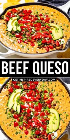 two images showing the process to make beef quesadilla with avocado and tomatoes