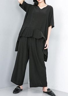 (1) Style cotton Korea Summer Pure Color Irregular Blouse And Wide Leg Pan – SooLinen Casual Bottoms With Asymmetrical Hem In Solid Color, Casual Pants With Asymmetrical Hem For Spring, Casual Bottoms With Solid Color And Asymmetrical Hem, Spring Cotton Pants With Asymmetrical Hem, Cotton Pants With Asymmetrical Hem For Spring, Summer Casual Pants With Asymmetrical Hem, Casual Summer Pants With Asymmetrical Hem, Spring Linen Bottoms With Asymmetrical Hem, Linen Bottoms With Asymmetrical Hem For Summer