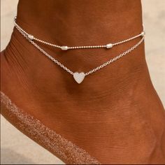 2 Separate Silver Ankle Bracelets. One Is Silver Beaded, The Other Have A Silver Heart On A Silver Chain. Trendy Adjustable Heart-shaped Anklets, Trendy Adjustable Heart Anklets, Christian Fish Bracelet, Spring And Summer Outfits, Silver Ankle Bracelet, Juicy Couture Bracelet, Knot Bangle, Silver Beaded Bracelet, Anklets Boho