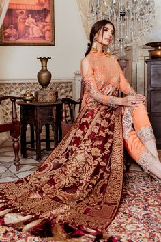 Semi-stitched Orange Dress With Intricate Embroidery, Peach Semi-stitched Anarkali Set With Dabka Work, Festive Peach Unstitched Suit With Resham Embroidery, Festive Peach Anarkali Set With Dabka Work, Unstitched Peach Salwar Kameez With Zari Work, Peach Reception Dress With Sheer Dupatta, Orange Georgette Sets For Reception, Peach Anarkali Unstitched Suit With Resham Embroidery, Elegant Peach Unstitched Suit With Dupatta