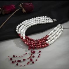 Bloody Pearl Necklace - Gotic Jewelry - Blood Drip Necklace - Vampire's Bloody Pearl Choker - Perfect For Halloween And Cosplay Blood Pearl Necklace Design, Blood Pearl Necklace, Pearl Blood Necklace, Blood Drip Necklace, Blood Jewelry, Vampires Kiss, Red Pearl Necklace, Drip Necklace, Kiss Necklace