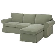 a small sectional couch with a footstool on the bottom and one arm folded over it