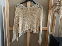 "Hand knit cotton sweater Color on the photo : LIGHT BEIGE Size on the photo: M ✔️55 % cotton  ✔️45 % acrylic   PRE-ORDER Dimensions for XS size: Length - 44 cm. / 14.9\" Width - 48-53 cm. / 18.9\"-20.8\" Sleeve lenght - 62-65cm. /24.4\"-25.5\" Sleeve girth- 28cm. / 11\" Weight - 0.19 kg. /6.7oz Dimensions for S size: Length - 44 cm. / 14.9\" Width - 50-55 cm. / 19.6\"-21.6\" Sleeve length - 62-65cm. /24.4\"-25.5\" Sleeve girth  - 28 cm. / 11\" Weight - 0.19 kg. /6.7oz Dimensions for M size: Length - 45 cm. / 17.7\" Width - 54-58 cm. / 21.2\"-22.8\" Sleeve lenght - 68-70 cm. /26.7\"-27.5\" Sleeve girth- 30 cm. / 11.8\" Weight - 0.205 kg. /7.23 oz Dimensions for L size: Length - 53 cm. / 20.8\" Width - 56-60 cm. / 22\"-23.6\" Sleeve length - 70-72 cm. /27.5\"-28.3\" Sleeve girth- 32 cm. / 1 Chunky Knit Cotton Sweater For Layering, Cotton Chunky Knit Sweater For Layering, Long Sleeve Cropped Cotton Sweater With Chunky Knit, Cotton Cropped Sweater With Chunky Knit, Cotton Cropped Sweater With Chunky Knit And Long Sleeves, Cropped Cotton Sweater With Chunky Knit And Long Sleeves, One Size Long Sleeve Cotton Sweater, Knitted Long Sleeve Cropped Sweater For Summer, Beige Knitted Long Sleeve Tops