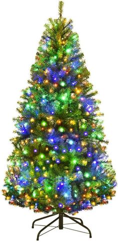 a brightly colored christmas tree with lights on it