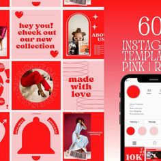 Instagram Templates Red&Pink Beauty Skincare Aesthetic, Pink Instagram Template, Fashion Website Design, Instagram Grid, Pink Instagram, Instagram Feed Ideas, Instagram Ads, Instagram Blog, Red Style