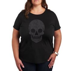 Celebrate spooky season in this hauntingly cute Plus Size Skull Sparkle Graphic Tee. Celebrate spooky season in this hauntingly cute Plus Size Skull Sparkle Graphic Tee. FEATURES Short sleeves CrewneckFABRIC & CARE Solid: cotton; Heather: cotton, polyester Machine wash Imported Size: 4X. Color: Black. Gender: female. Age Group: kids. Skull Clothing, Heather Green, Fabric Care, Size Chart, Short Sleeves, Graphic Tees, Sparkle, Plus Size, Tops & Tees