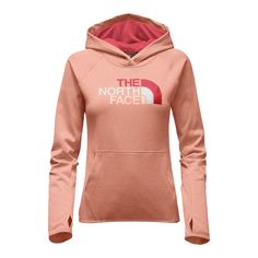 The North Face Fave Half Dome Pullover Hoodie Women's Fleece Sweatshirt With Kangaroo Pocket For Workout, Fleece Athleisure Tops For Gym, Fleece Athleisure Top For The Gym, Athleisure Fleece Tops For Gym, Cozy Fit Fleece Hoodie For Workout, Sporty Sweat-resistant Outdoor Hoodie, Sports Sweatshirt With Adjustable Hood And Long Sleeves, Pink Sweats With Drawstring Hood For Sports, Long Sleeve Fleece Sweatshirt With Moisture-wicking