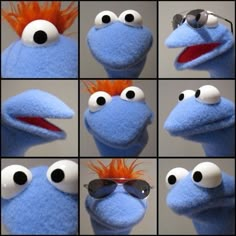 several pictures of the same character in different ways, including sunglasses and an orange hair