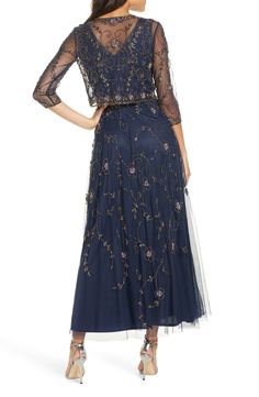 Pisarro Nights Beaded Mesh Gown with Jacket | Nordstrom Gown With Jacket, Pisarro Nights, Mesh Gown, Dress Shopping, Flowy Skirt, Line Design, Dress Shop, Cover Up, Long Sleeve Dress