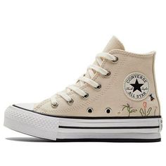 Converse Chuck Taylor All Star Lift Platform High PS 'Floral Embroidery - Natural Ivory' A01615C (SNKR/Light/Non-Slip/High Top/Wear-resistant) Converse With Designs, Converse Platform High Tops, Converse Platform High Top, Converse Platforms, Cute Converse Shoes, Autumn Core, Yellow Converse, Converse Aesthetic, Cute Converse