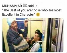 an old man sitting on a train next to a woman