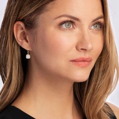 Ross-Simons - 2.25 ct. t. w. Cubic Zirconia Square Drop Earrings in 18kt Gold Over Sterling. A sparkling pair of 2.00 ct. t. w. CZ square-shaped drops glisten with a sparkling halo of more petite .25 ct. t. w. CZ rounds. Set in polished 18kt yellow gold over sterling silver. Hanging length is 7/8". Leverback, CZ drop earrings. CZ weights are diamond equivalents. Formal Diamond Cut Huggie Earrings, Everyday Cubic Zirconia Halo Diamond Earrings, Elegant Everyday Halo Design Earrings, Elegant Everyday Earrings With Halo Design, Formal Fine Jewelry Huggie Earrings With Halo Design, Everyday Halo Design Cubic Zirconia Earrings, Formal Cubic Zirconia Huggie Earrings With Halo Design, Everyday Cubic Zirconia Halo Earrings, Dazzling Formal Huggie Earrings With Diamond Accents