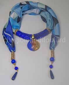 handcrafted jewel foulard with Murano glass and various stones Scarf Necklace, Shawl Pins, Murano Glass, Brooch Pin, New Fashion, Women's Accessories, Scarf Accessory, Shawl, Italy