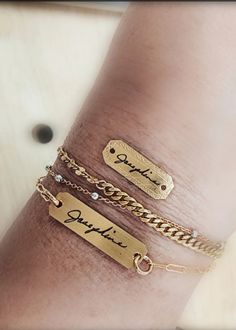 Double Sided Handwriting Bracelet – Going Golden Permanent Jewelry Bracelet, Initial Jewelry Necklace, Handwriting Bracelet, Handwriting Necklace, Signature Bracelet, Personalized Engraved Gifts, Permanent Jewelry, Ring Spacer, Hoop Charms