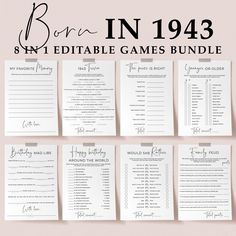 the birthday games bundle is shown in black and white with text that reads born in 1932