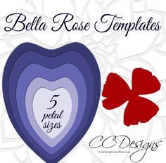 a blue heart with red bows on it and the words bella rose templates written below