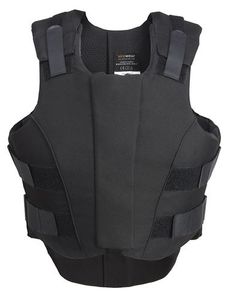 the back of a black body armor with two straps and one shoulder pad on it