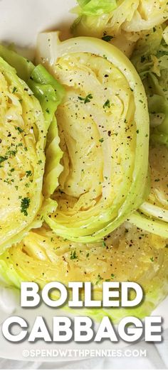 grilled cabbage on a white plate topped with parsley