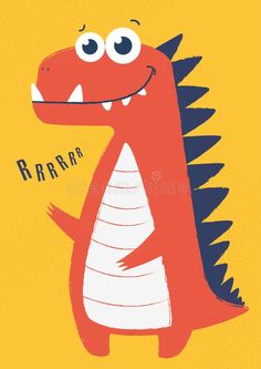 a red dinosaur with big eyes and large teeth royalty illustration