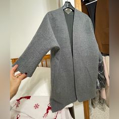 Worn Once. Like New Condition. Gray Long Sleeve Outerwear For Work, Winter Outerwear For Layering, Layering Outerwear Long Coat With Pockets, Long Coat With Pockets For Layering, Solid Long Coat For Layering, Long Coat For Layering, Reversible Coat, Grey Color, Dark Gray