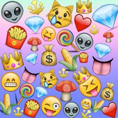 many different emoticions are grouped together in this image, including cats and other items