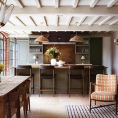 country cottage kitchen with dark cabinets, pendant lights, and a warm country feel Kirby Design, Places And Spaces, Malvern Hills, Antique Flooring, Dining Room Paint, Architectural Interior, Pink Living Room, Bespoke Furniture, Kitchen Designs