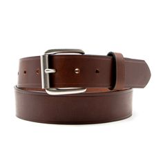 Product Details: Heat crease work belt Black or Brown Belt width: 1 1/2" 100% full-grain leather Buckle finish: Antique silver