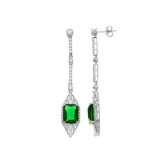 Dazzling with green and white cubic zirconia gemstones, these sterling silver drop earrings lend an elegant touch to your wardrobe. Dazzling with green and white cubic zirconia gemstones, these sterling silver drop earrings lend an elegant touch to your wardrobe. Metal: sterling silver Backings: post Packaging: boxed Finish: polished Length: 57 mmSTONE DETAILS Stone type: green & white cubic zirconia Total weight: 3 ct. Shape: baguette cut, round Gemstones may have been treated to enhance their Green Cubic Zirconia Diamond Drop Earrings, Classic Green Diamond Drop Earrings, Green Diamond Drop Earrings, Green Diamond Drop Earrings With Accents, Green Diamond Accent Drop Earrings, Green Cubic Zirconia Drop Earrings, Green Diamond Accented Drop Earrings, Green Drop Earrings With Diamond Accents, Green Cubic Zirconia Fine Jewelry Earrings