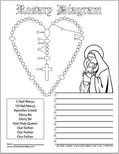 a coloring page with the image of mary and jesus in heart shaped cross on it