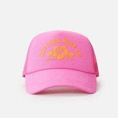 The Perfect Pop Of Color To Add To Your Beach Outfit Spring Beach Sun Hat With Curved Bill, Spring Beach Trucker Hat With Flat Brim, Pink Baseball Cap For Beach With Curved Bill, Pink Casual Trucker Hat For Vacation, Casual Pink Trucker Hat For Beach, Casual Pink Trucker Hat For The Beach, Casual Pink Trucker Hat For Vacation, Pink Trucker Hat For Spring Vacation, Summer Pink Trucker Hat With Curved Brim