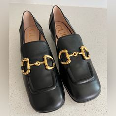 These Darling Shoes Were A Display Model And Have Been Tried On - Leather Creases. 100% Authentic! Gucci Baby Horsebit Loafer Black Leather Women’s Size Eu 36.5 Alessandro Michele Culls The House's Rich History For This Sleek Leather Loafer With A Squared Upper Embellished With Iconic Horsebit Hardware. 1" (25mm) Heel Leather Upper, Lining And Sole Made In Italy Chic Loafers With Horsebit Detail And Round Toe, Elegant Leather Shoes With Horsebit Detail And Round Toe, Elegant Leather Shoes With Horsebit Detail, Black Loafers With Horsebit Detail For Office, Office Loafers With Horsebit Detail And Round Toe, Gucci Leather Shoes For Work, Calf Leather Loafers With Horsebit Detail For Work, Black Horsebit Loafers For Office, Gucci Flat Heel Loafers For Work