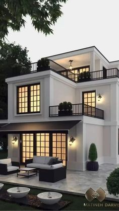 this is an artist's rendering of a two story house with balconies