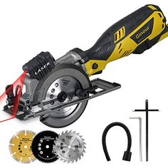 a cordless circular saw with tools next to it