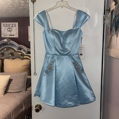 Never Worn. Tags Still On Dress. Beautiful Light Blue/Baby Blue Cocktail Dress Bought From Peaches Boutique Dress Store. It Has The Cutest Little Rhinestone Pockets And A Gorgeous Lace Of Back. This Would Be The Perfect Dress For Almost Any Occasion. Cocktail Dress Style, Sherri Hill, Sherri Hill Dresses, Blue Cocktail Dress, Dress Store, Buy Dress, Boutique Dresses, Vintage Looks, Perfect Dress