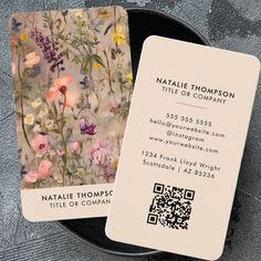 Elegant Watercolor Floral Feminine Small Business Fairy Business Card, Feminine Business Card Design, Useful Business Card Ideas, Appointment Business Cards, Florists Business Cards, Fine Artist Business Cards, Artist Card Design, Small Business Cards Design, Business Card Ideas For Artists