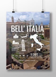 a poster with the map of italy and its major cities on it's sides