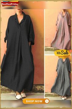 Women Plus Size Solid 3/4 Sleeves Maxi A-line Dress Casual Solid Color Dresses With 3/4 Sleeves, Casual Solid Color 3/4 Sleeve Dress, Casual Solid Color Dress With 3/4 Sleeves, Casual 3/4 Sleeve Solid Color Dress, Casual 3/4 Length Dresses For Fall, Casual 3/4 Length Fall Dresses, Casual Midi Dress With 3/4 Sleeves For Fall, Oversized A-line Midi Dress For Spring, Casual Midi Dress With 3/4 Sleeves