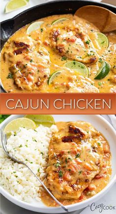 cajun chicken with rice in a skillet