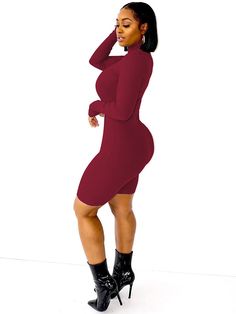 Material: 81-90%Knit.Features:High waist.bodycon. long sleeve. high neck. ribbed knit. solid color. slim. sexy. jumpsuit.Style: Casual Ribbed Bodycon Dress For Fall, Trendy Stretch Solid Color Bodycon Dress, Trendy Stretch Bodycon Dress In Solid Color, Fall Ribbed Solid Bodycon Dress, Ribbed Stretch Bodysuit For Fall, Trendy Bodycon Long Sleeve Jumpsuits And Rompers, Casual Long Sleeve Club Jumpsuits And Rompers, Casual Long-sleeved Jumpsuits And Rompers For Club, Ribbed High Neck Bodycon Dress For Winter