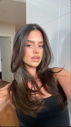 Layers Brown Layered Hair, Brunette Hair Cuts, Rambut Brunette, Hair Inspiration Long, Haircut Inspo, Brown Hair Balayage