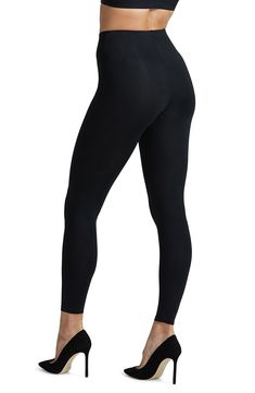 An internal control-top waistband offers a sleek and smoothing fit in these essential, everyday leggings. 26" inseam; 8" leg opening; 10 1/2" front rise; 13 1/2" back rise (size Medium). 86% nylon, 14% elastane Machine wash cold, line dry. Made in the USA of imported fabric Hosiery. Sleek Yoga Pants, High-cut Smoothing Elastane Leggings, High-cut Smoothing Leggings, Sleek Seamless Stretch Activewear, High Waist Compressive Smoothing Leggings, Solid Tight Mid-rise Leggings, Tight Mid-rise Leggings, Full Length Leggings With Micro-elastic Wide Waistband, Fitted Full-length Smoothing Activewear