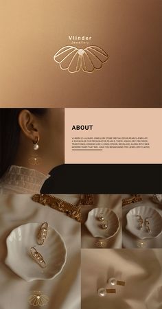 an advertisement with gold jewelry on it and the words about written in different languages