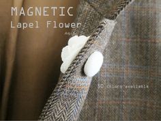 "This unique magnetic boutonniere adds perfect touch to any attire for both dapper men and chic ladies. Each petal is carefully cut by hand and sew to perfection, making it a lasting fashion accessory. Handcrafted in the USA. Color : available in 50 colors, mention your choice in the note to seller at checkout Style : magnetic Fabric : cotton, linen Size : available in 1.5\" & 2\" (3.81 cm & 5.08 cm) diameter, or let us know if you need a special size Backing : matching magnet covered button Pac Lapel Flower Wedding, Wedding Boutonniere, Lapel Flower, Suit Tie, Christmas Gifts For Husband, Boutonniere Wedding, Dapper Men, Diamond Bar, Fabric Covered Button