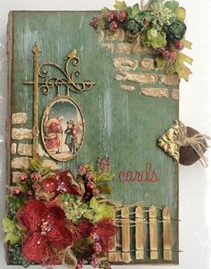 an altered photo with flowers and vines on the front cover of a wooden plaque that says carol's