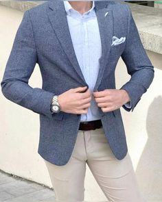 Blue Pattern Blazer Outfit Men, New Blazer Design For Men, Light Blue Jacket, Blue Jacket Men